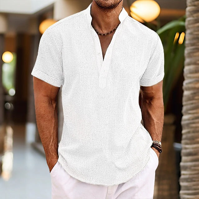 Chemise popover texturée à col officier