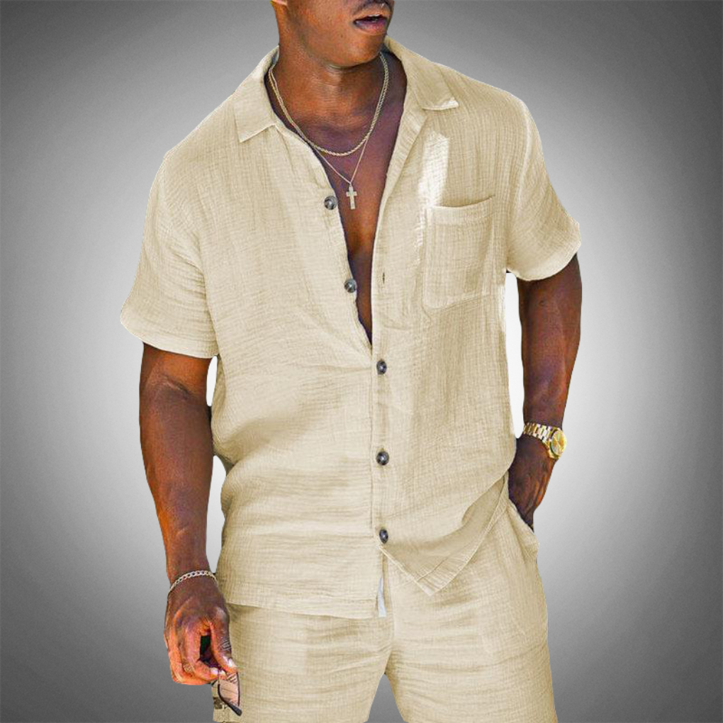 Ensemble en lin chemise et pantalon décontracté homme – Ceillac