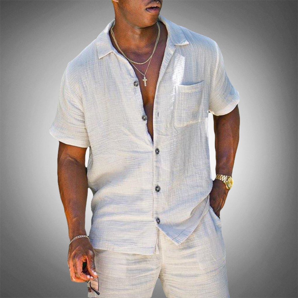 Ensemble en lin chemise et pantalon décontracté homme – Ceillac