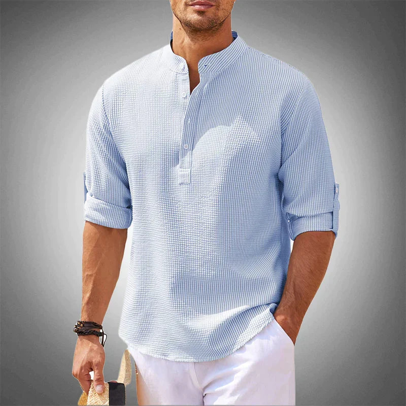 Chemise en lin col mao manches longues coupe moderne homme – Cerisy