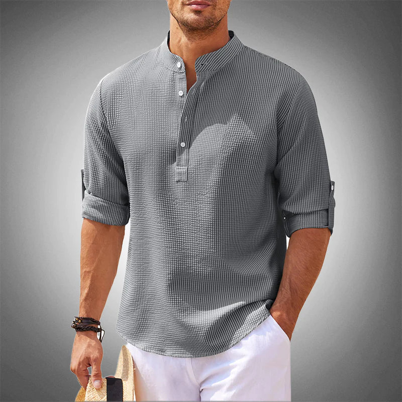 Chemise en lin col mao manches longues coupe moderne homme – Cerisy