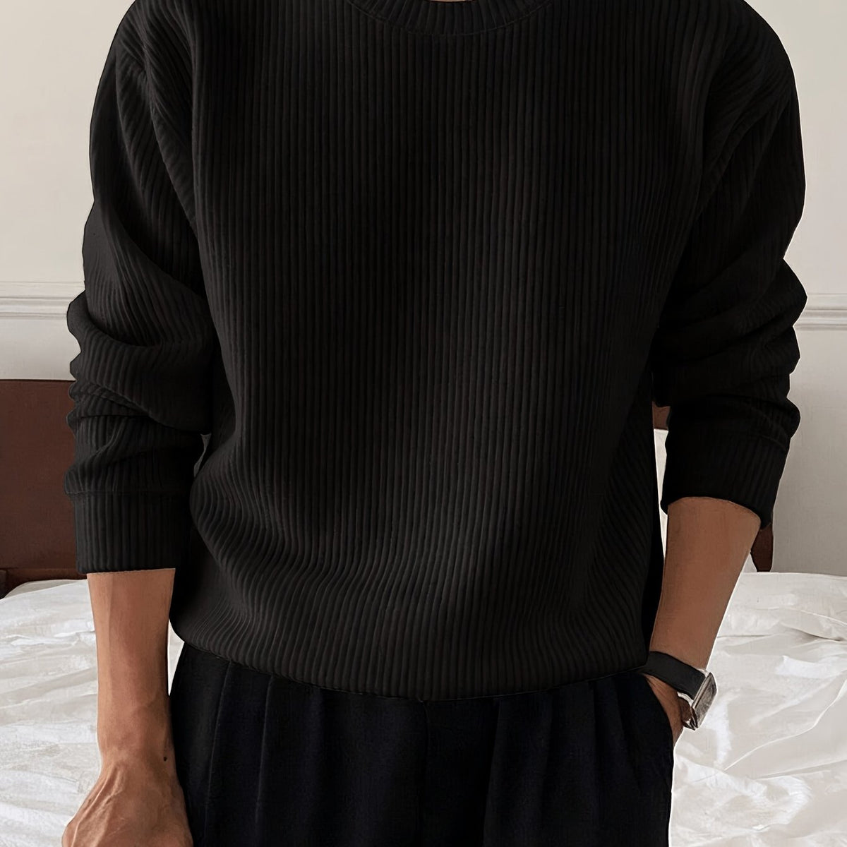 Pull en grosse maille côtelée col montant coupe oversize homme – Noir