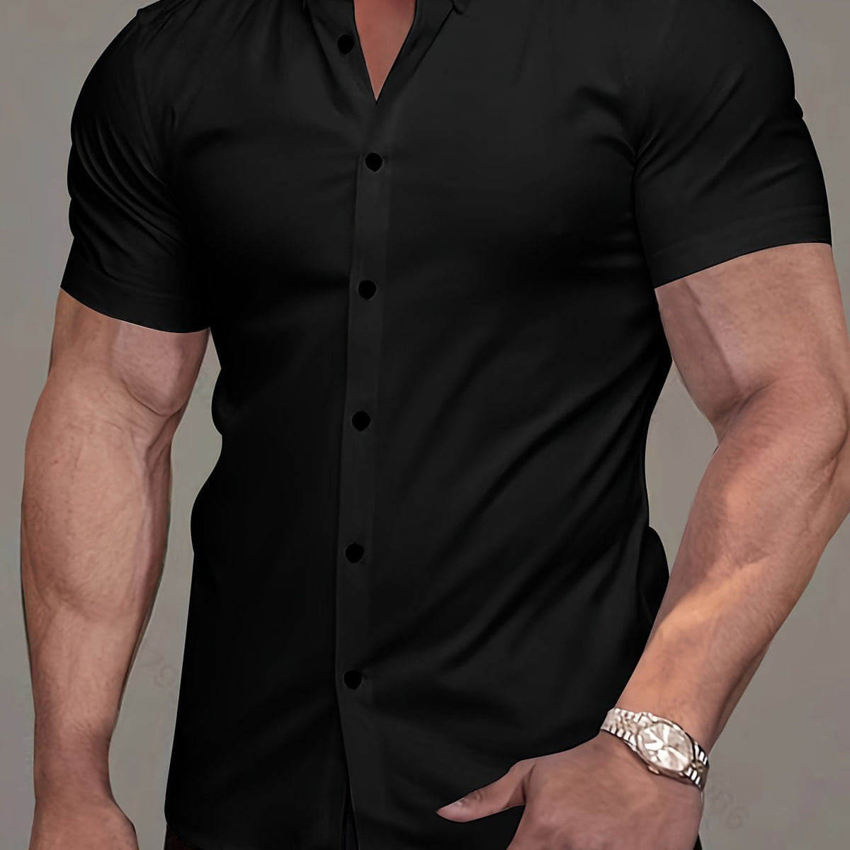 Chemise unie manches courtes à col revers