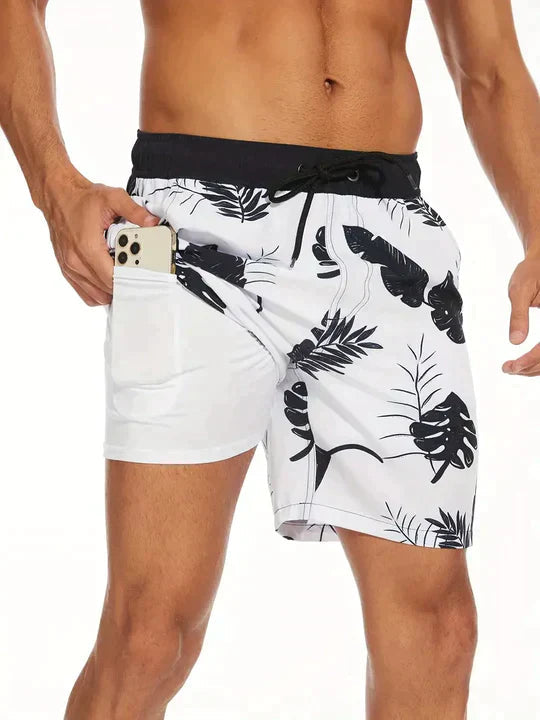 Short de bain imprimé à cordon de serrage style plage homme – Hendaye