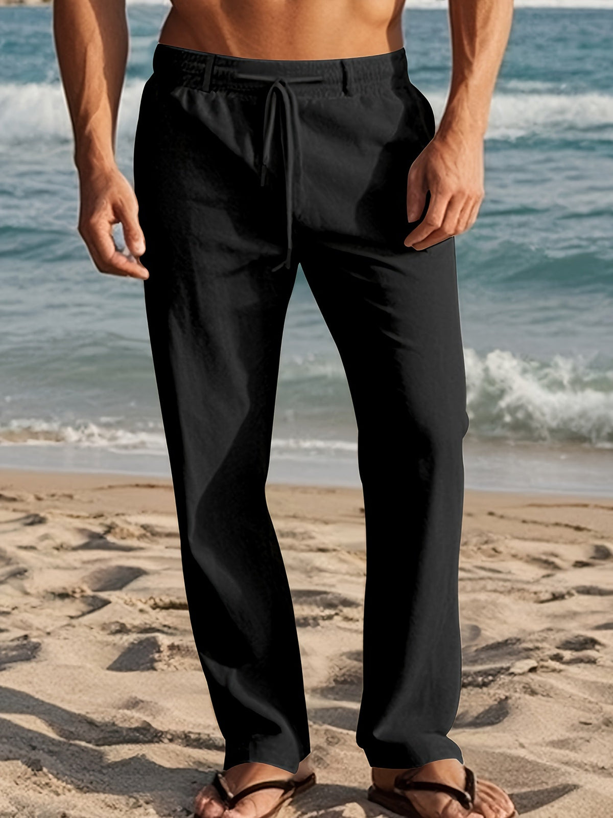 Pantalon en lin coupe ample respirant décontracté homme – Meung