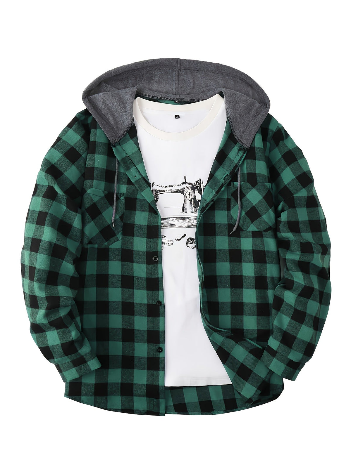 Chemise à capuche boutonnée à carreaux