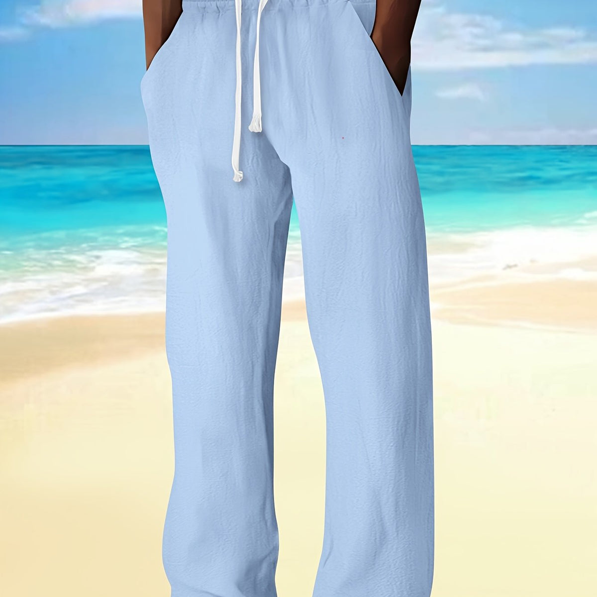Pantalon droit aspect lin à cordon