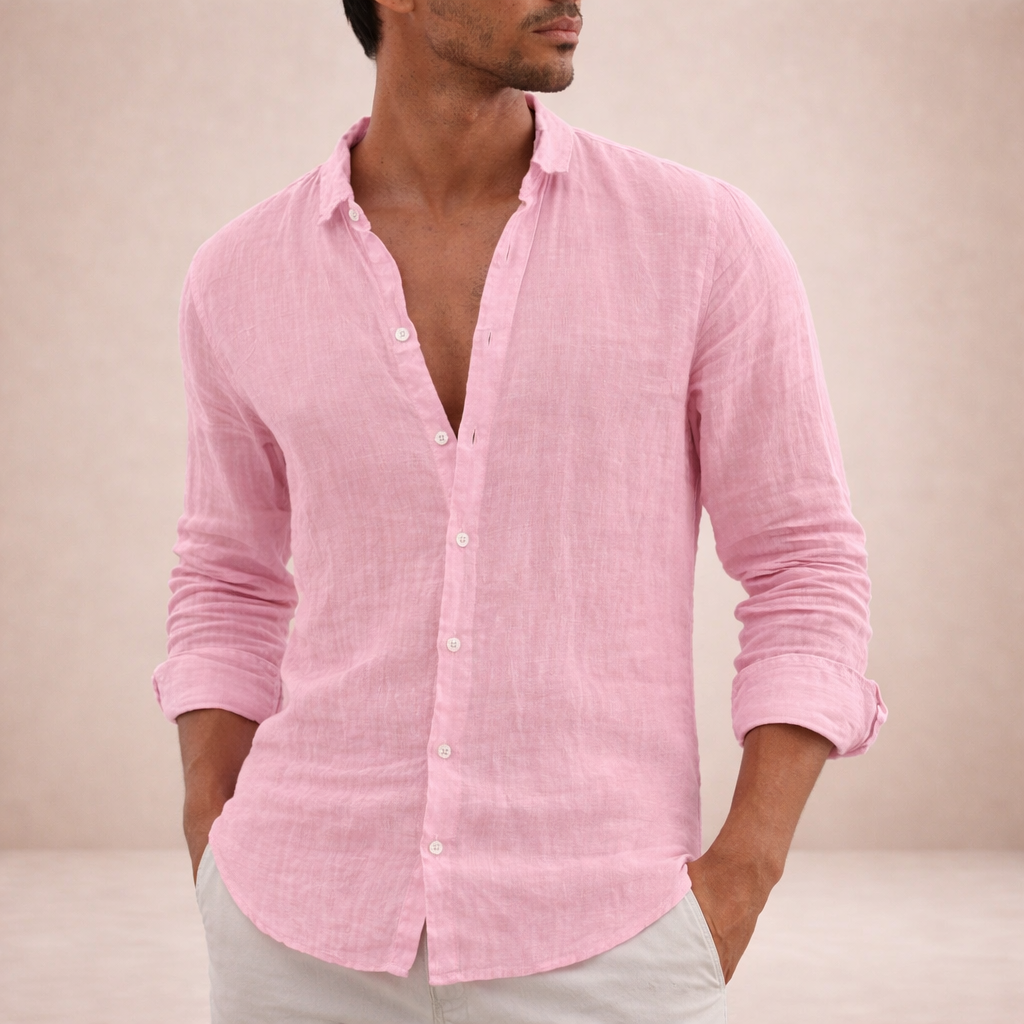 Chemise en lin coupe régulière col ouvert au style intemporel homme – Galilée