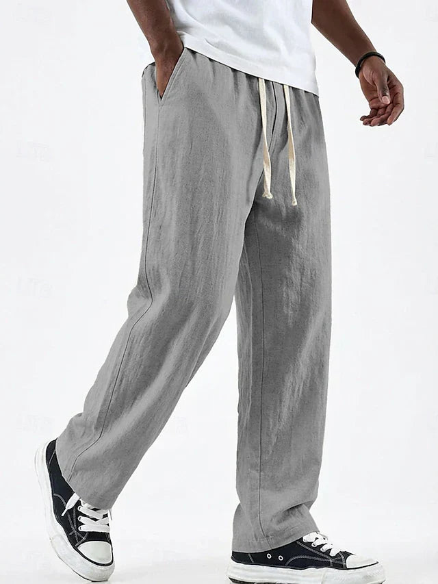Pantalon aspect lin taille à cordon