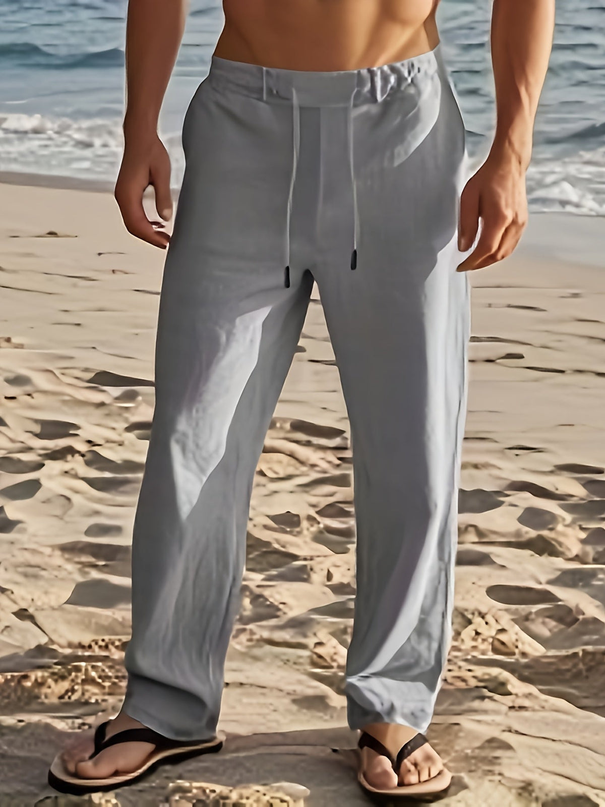 Pantalon en lin coupe ample respirant décontracté homme – Meung