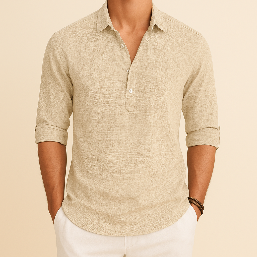Polo manches longues coupe décontractée col boutonné tissu texturé homme – Lillebonne