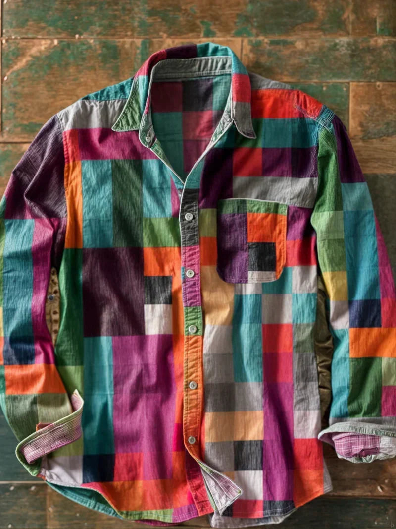 Chemise patchwork colorblock à manches longues