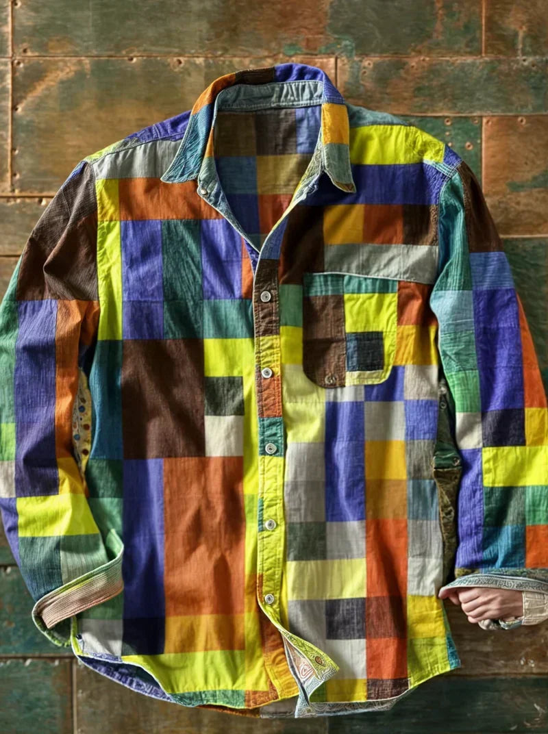 Chemise patchwork colorblock à manches longues