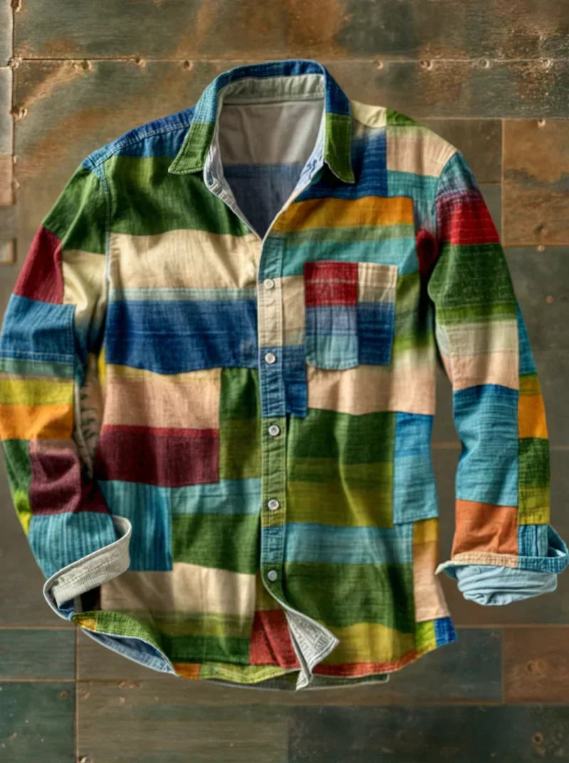 Chemise patchwork colorblock à manches longues