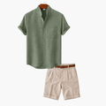 Ensemble chemise col mao manches courtes et short à revers homme – Deauville