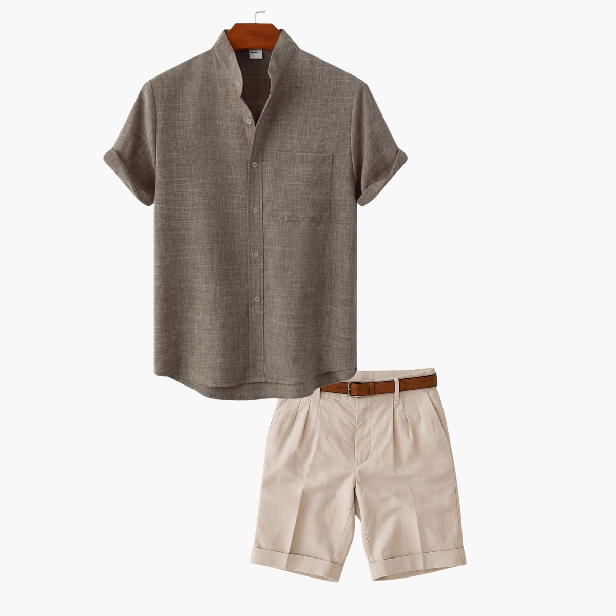 Ensemble chemise col mao manches courtes et short à revers homme – Deauville