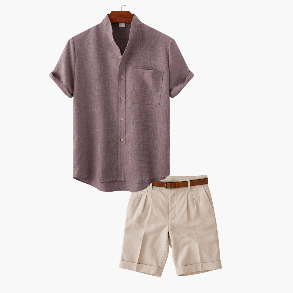 Ensemble chemise col mao manches courtes et short à revers homme – Deauville