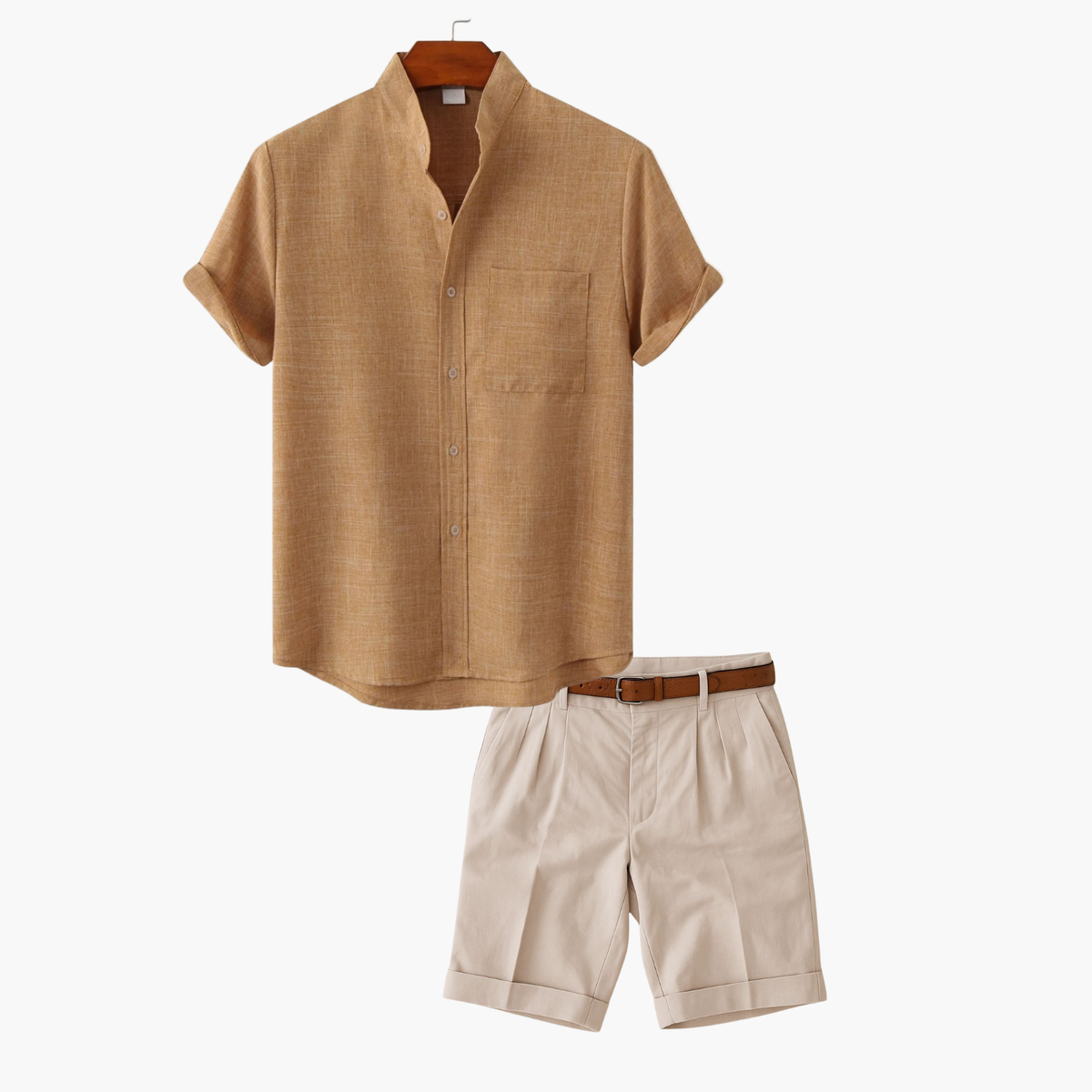 Ensemble chemise col mao manches courtes et short à revers homme – Deauville