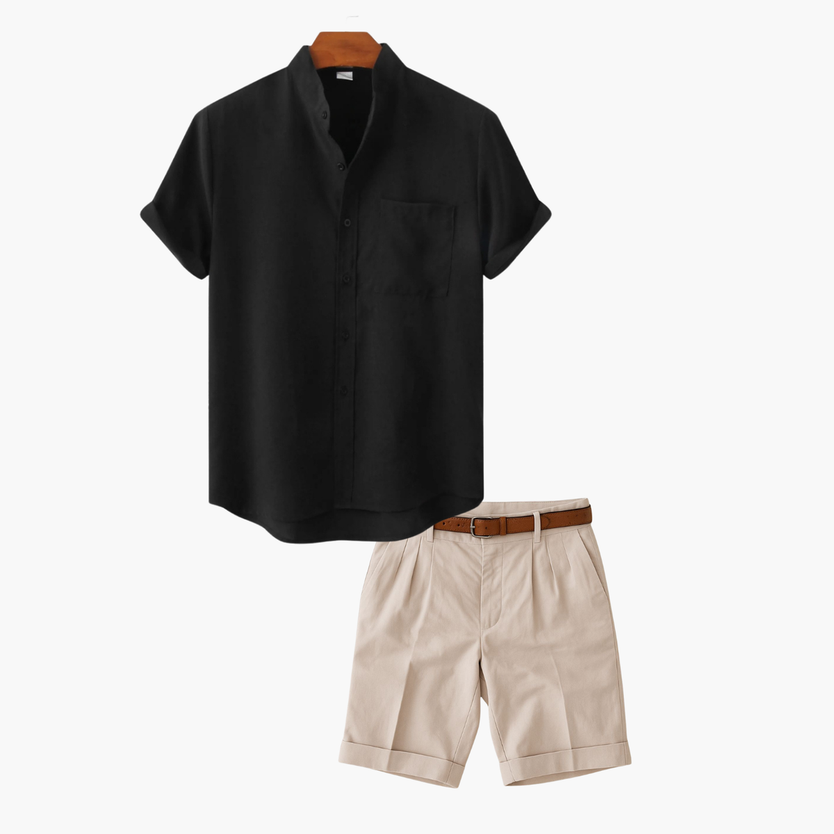 Ensemble chemise col mao manches courtes et short à revers homme – Deauville