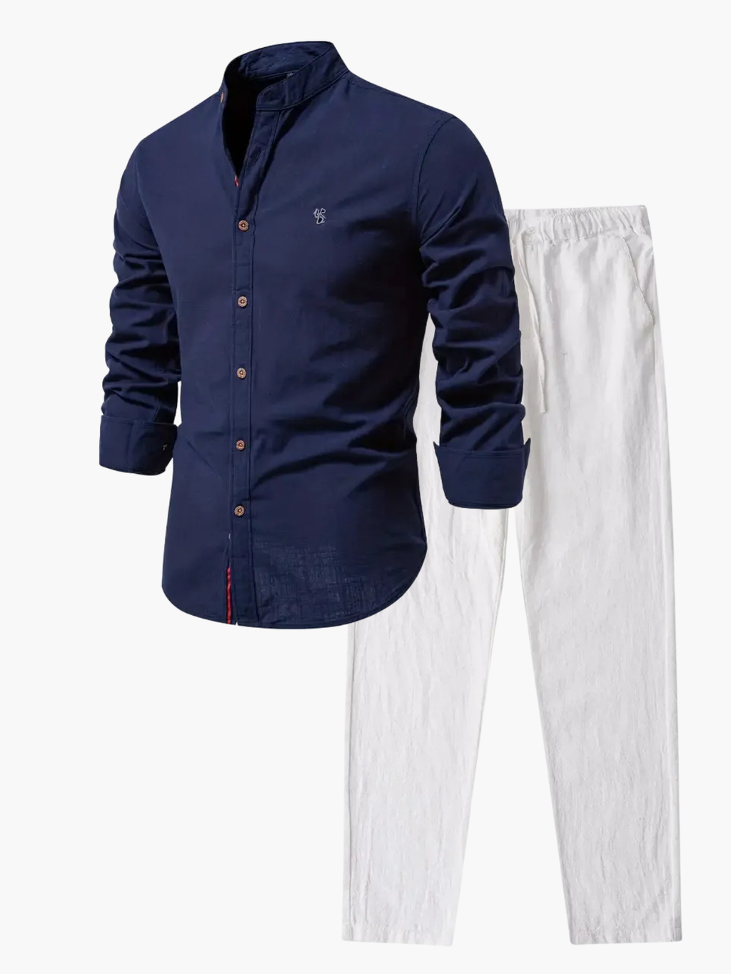 Ensemble chemise à col mandarin et pantalon assorti manches longues homme – Saint-Martin-de-Ré
