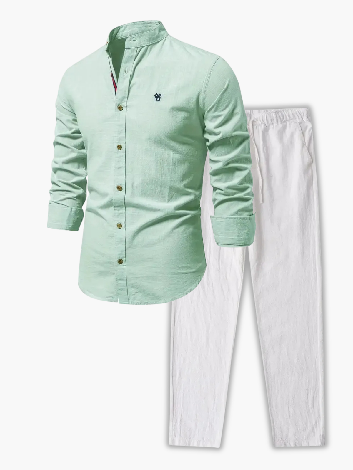Ensemble chemise à col mandarin et pantalon assorti manches longues homme – Saint-Martin-de-Ré