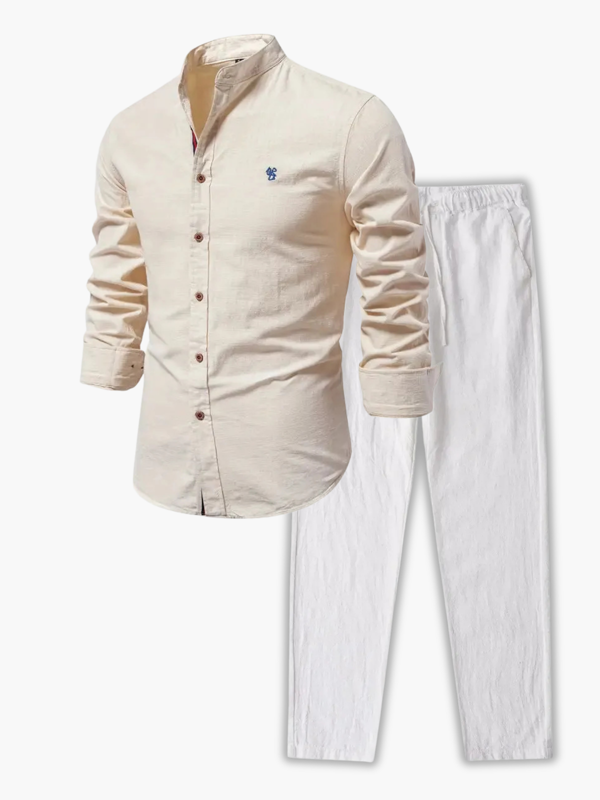 Ensemble chemise à col mandarin et pantalon assorti manches longues homme – Saint-Martin-de-Ré