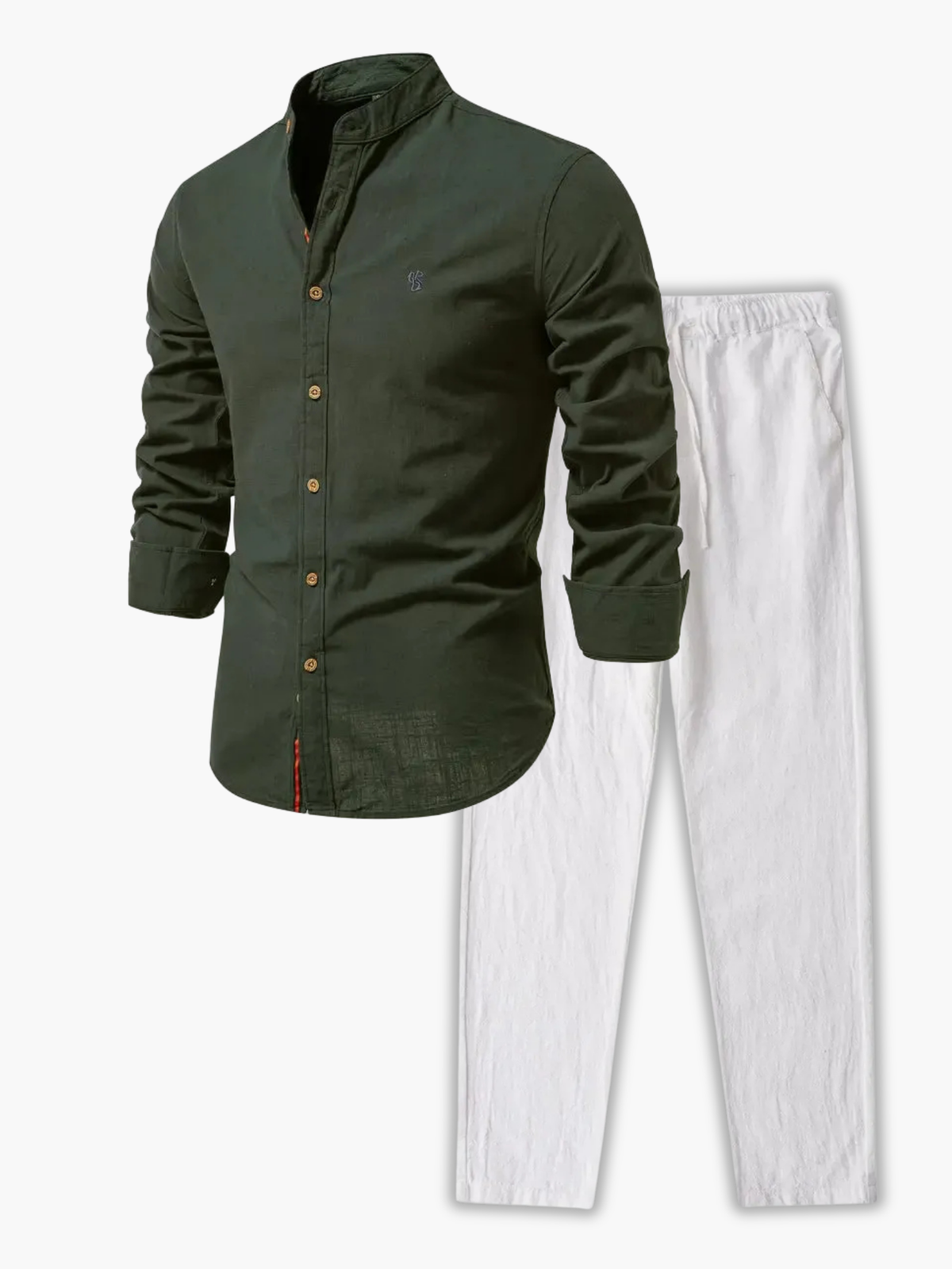 Ensemble chemise à col mandarin et pantalon assorti manches longues homme – Saint-Martin-de-Ré