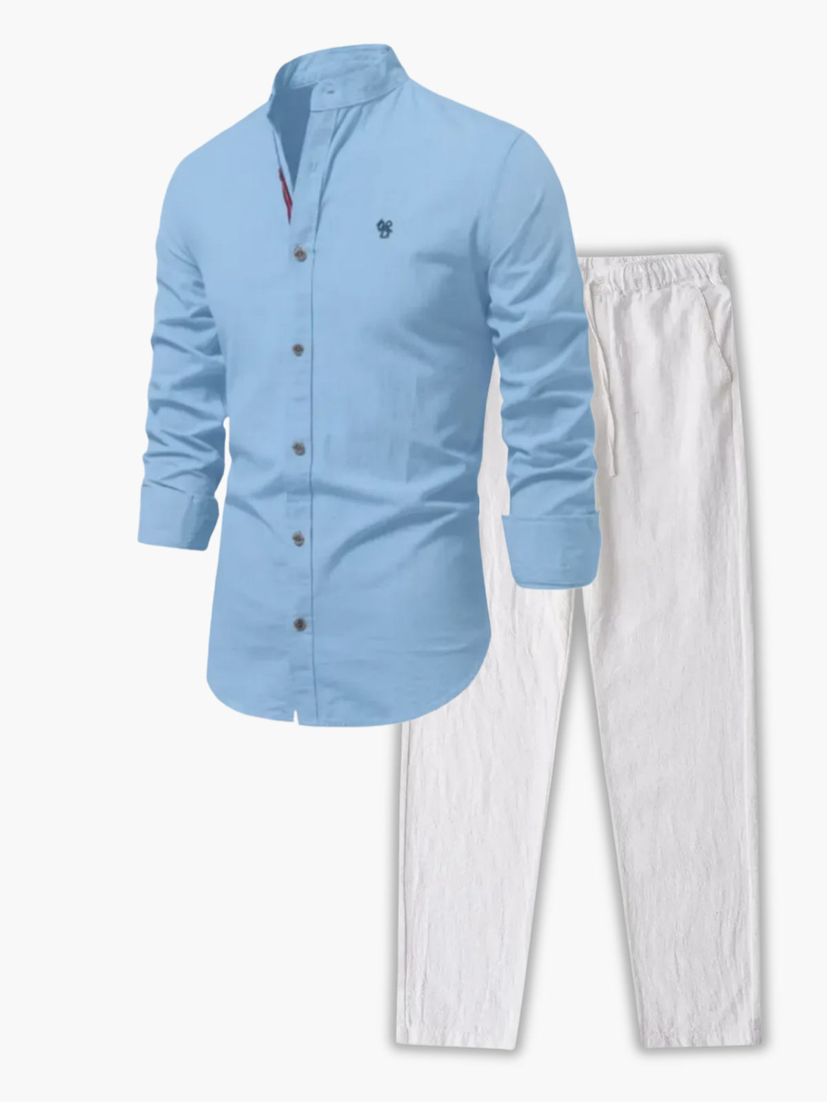 Ensemble chemise à col mandarin et pantalon assorti manches longues homme – Saint-Martin-de-Ré