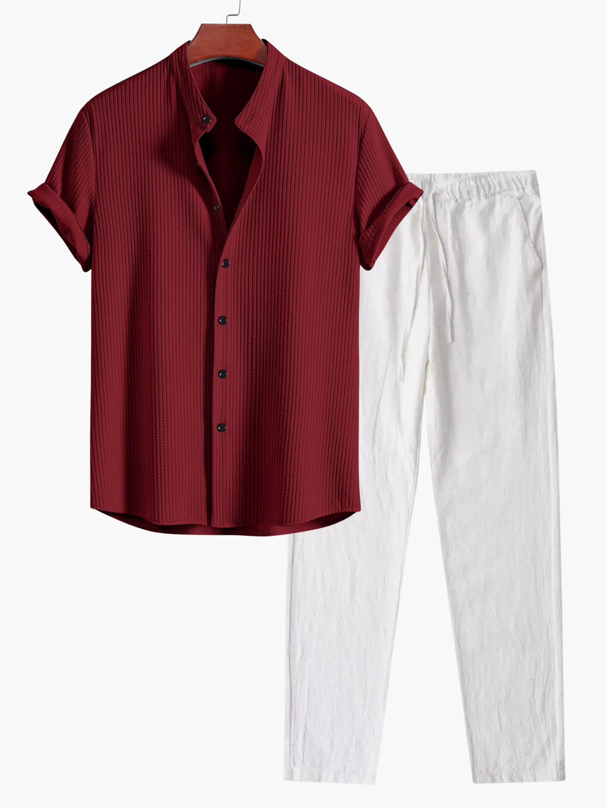 Ensemble chemise col mao manches courtes retroussées et pantalon à cordon homme – Penmarc'h