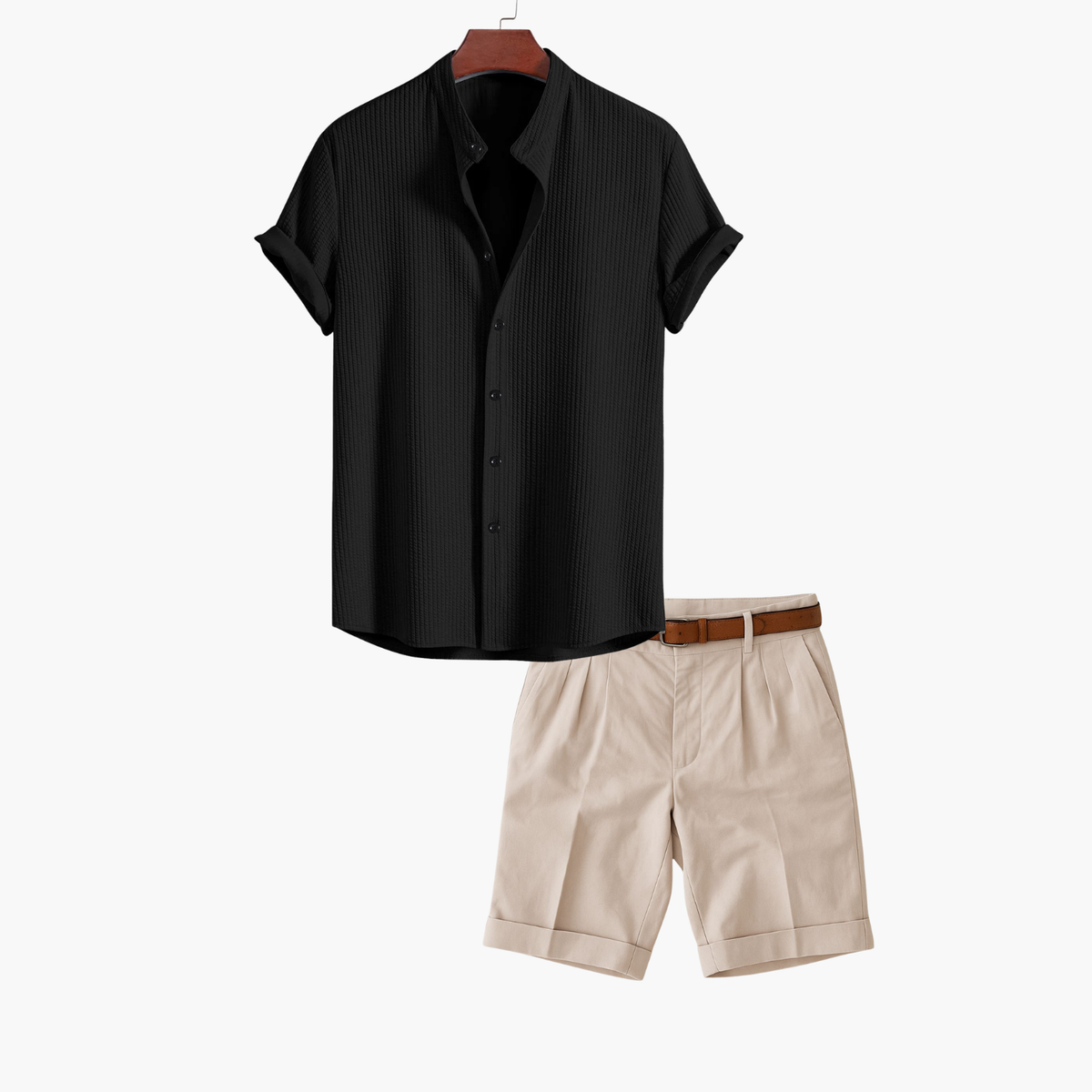 Ensemble chemise texturée à col mao et short assorti manches courtes homme – Lescar