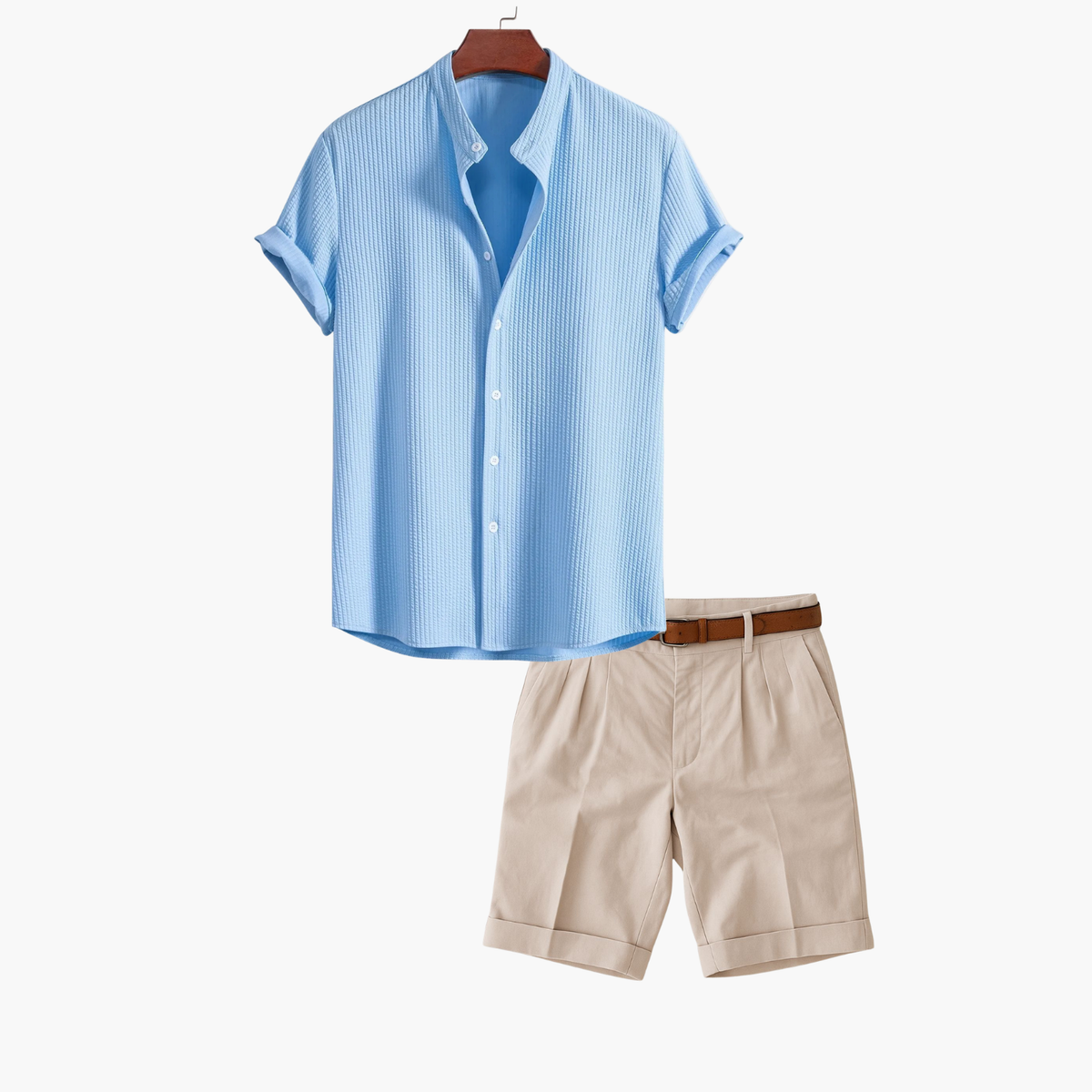 Ensemble chemise texturée à col mao et short assorti manches courtes homme – Lescar