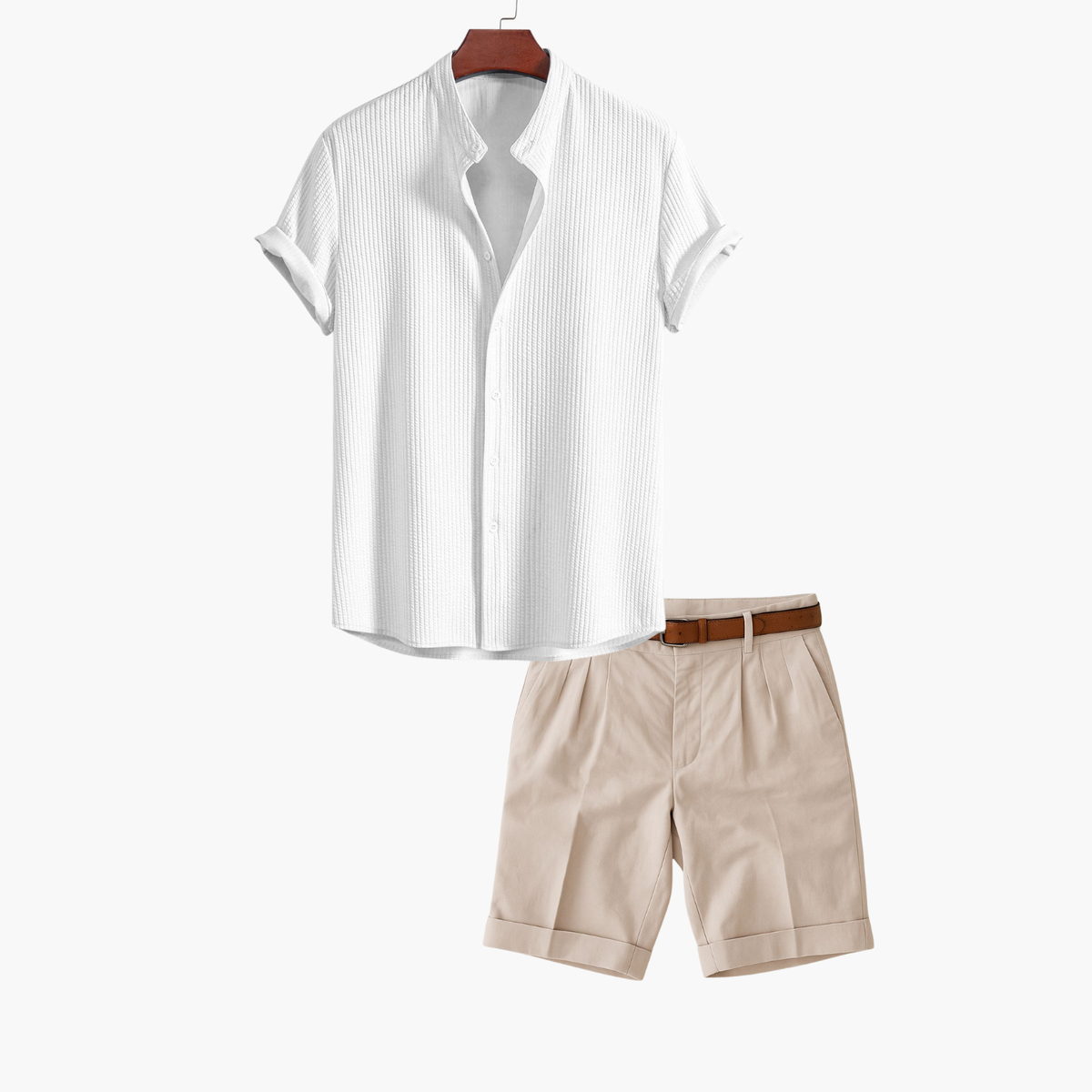 Ensemble chemise texturée à col mao et short assorti manches courtes homme – Lescar