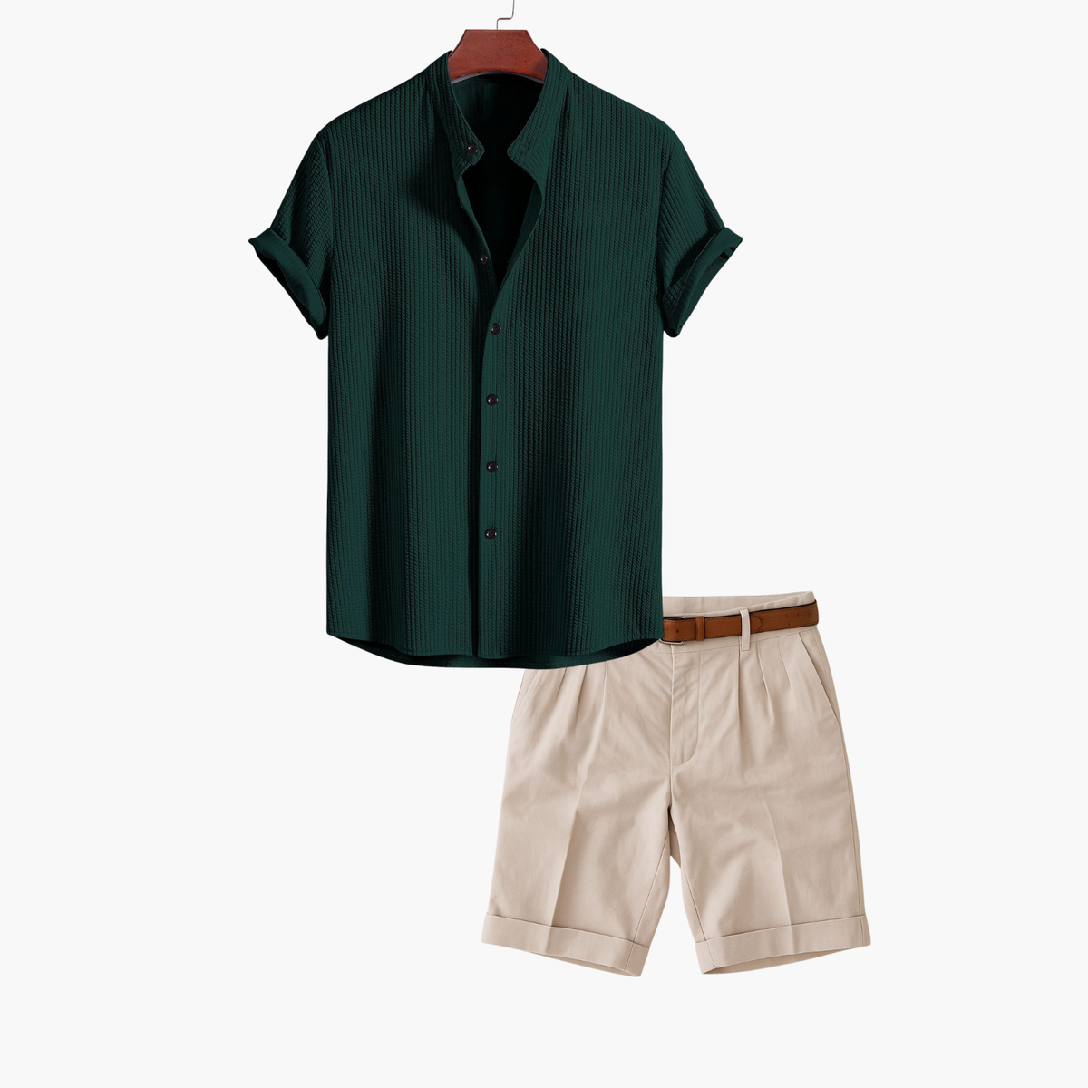 Ensemble chemise texturée à col mao et short assorti manches courtes homme – Lescar