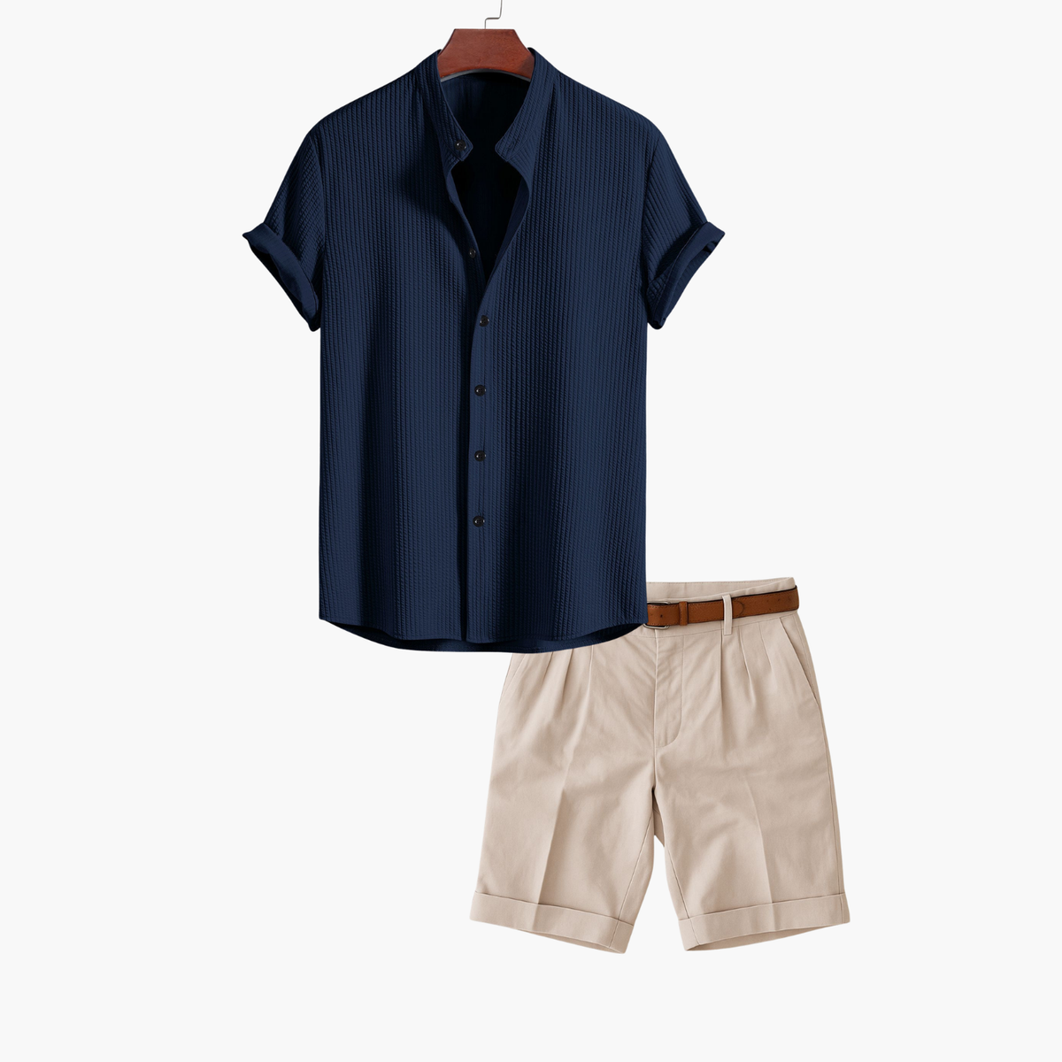 Ensemble chemise texturée à col mao et short assorti manches courtes homme – Lescar
