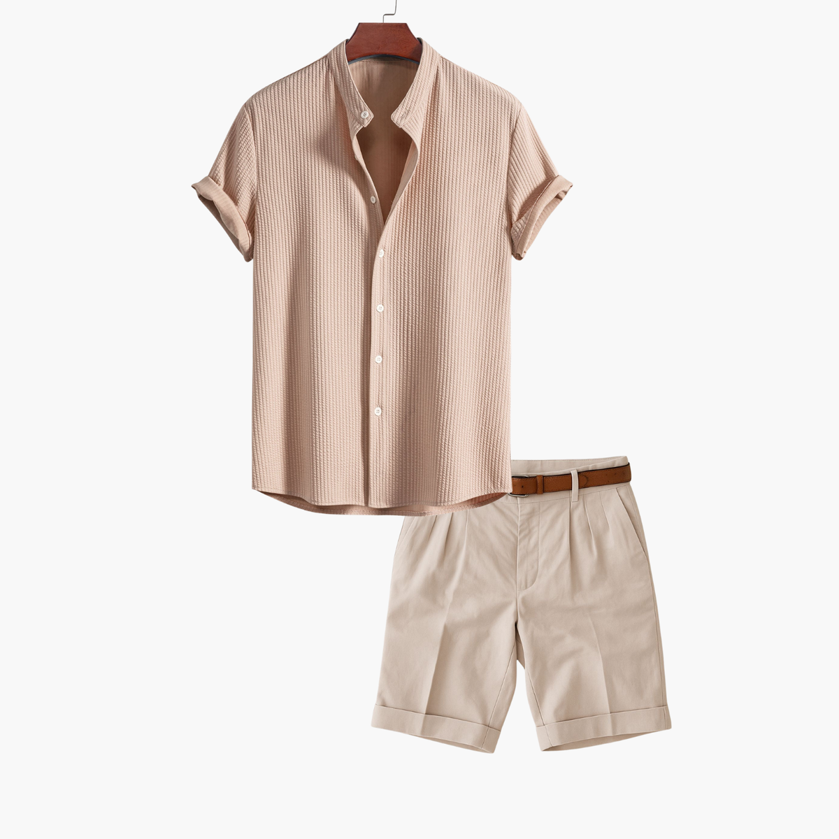 Ensemble chemise texturée à col mao et short assorti manches courtes homme – Lescar