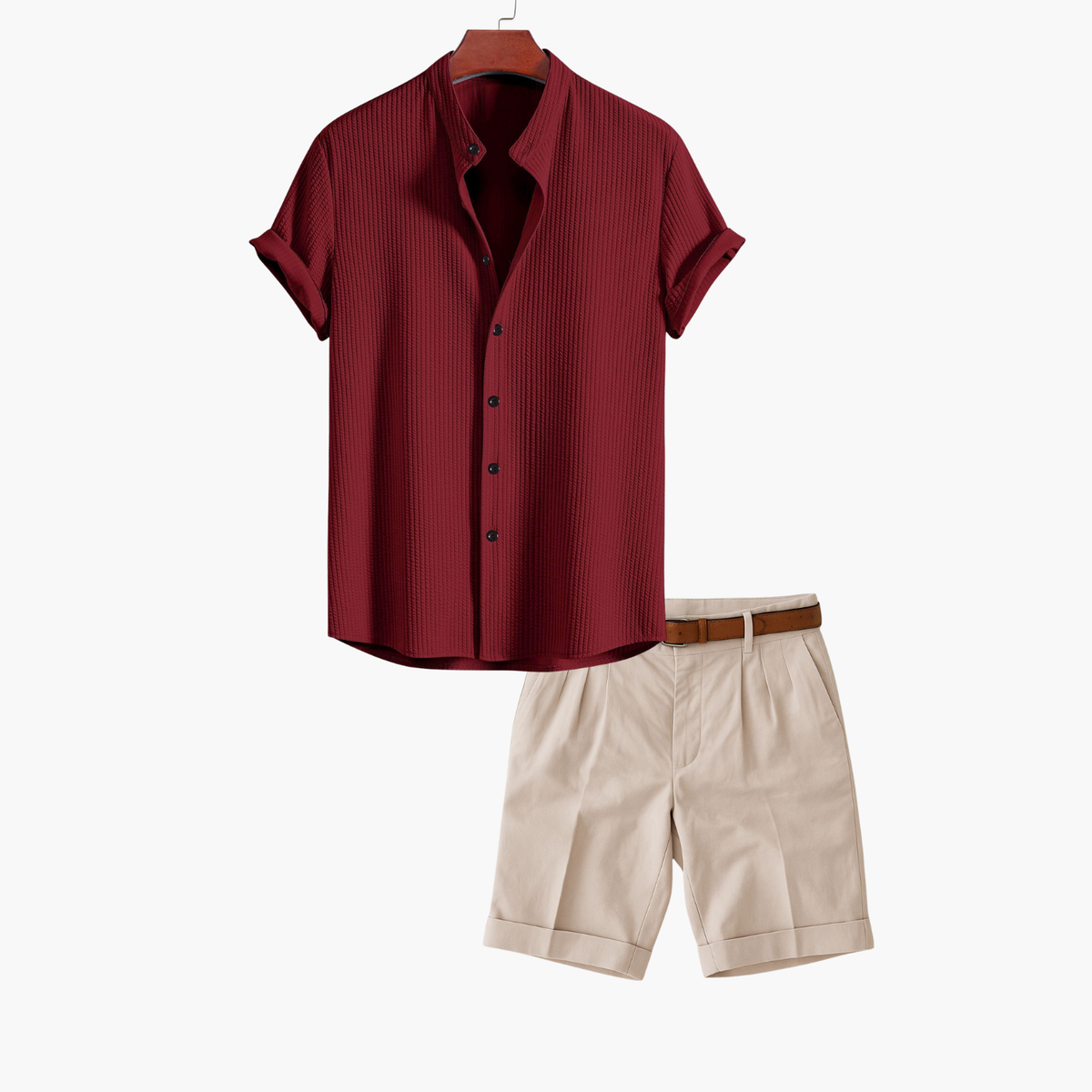 Ensemble chemise texturée à col mao et short assorti manches courtes homme – Lescar