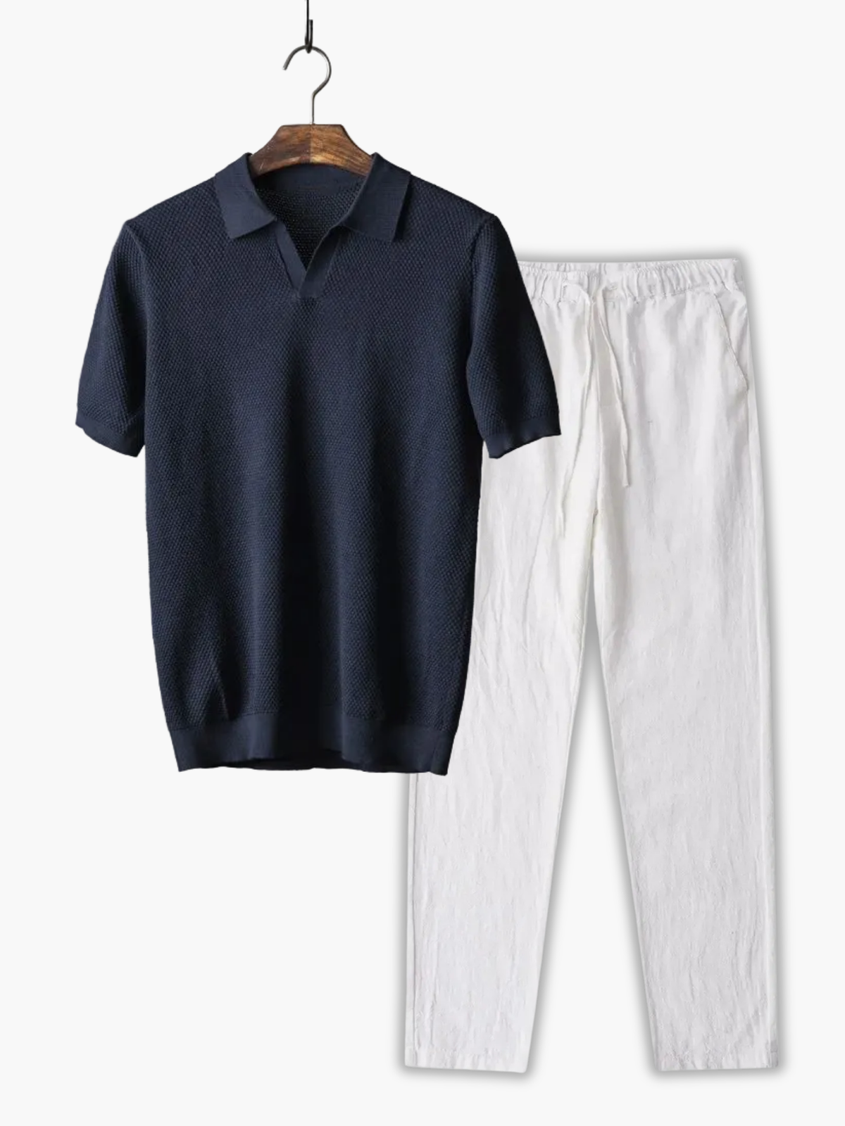 Ensemble polo à col classique et pantalon assorti motif texturé homme – Rivedoux