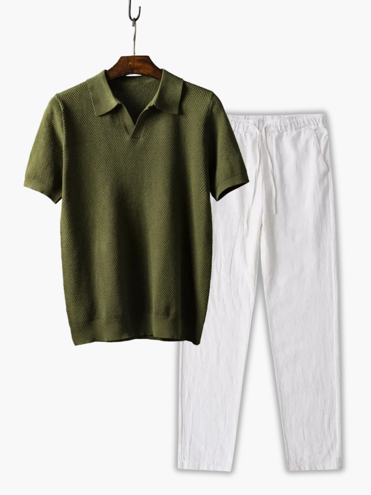 Ensemble polo à col classique et pantalon assorti motif texturé homme – Rivedoux