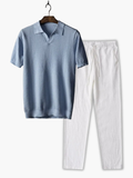Ensemble polo à col classique et pantalon assorti motif texturé homme – Rivedoux