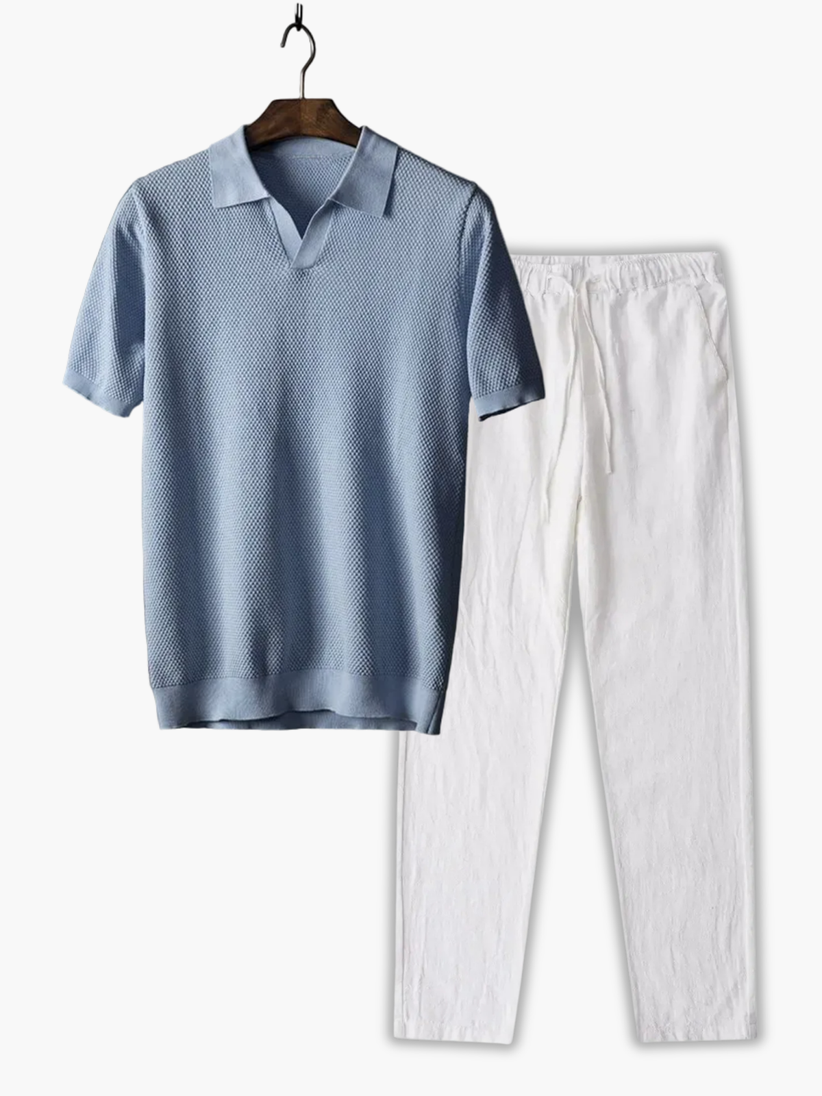 Ensemble polo à col classique et pantalon assorti motif texturé homme – Rivedoux