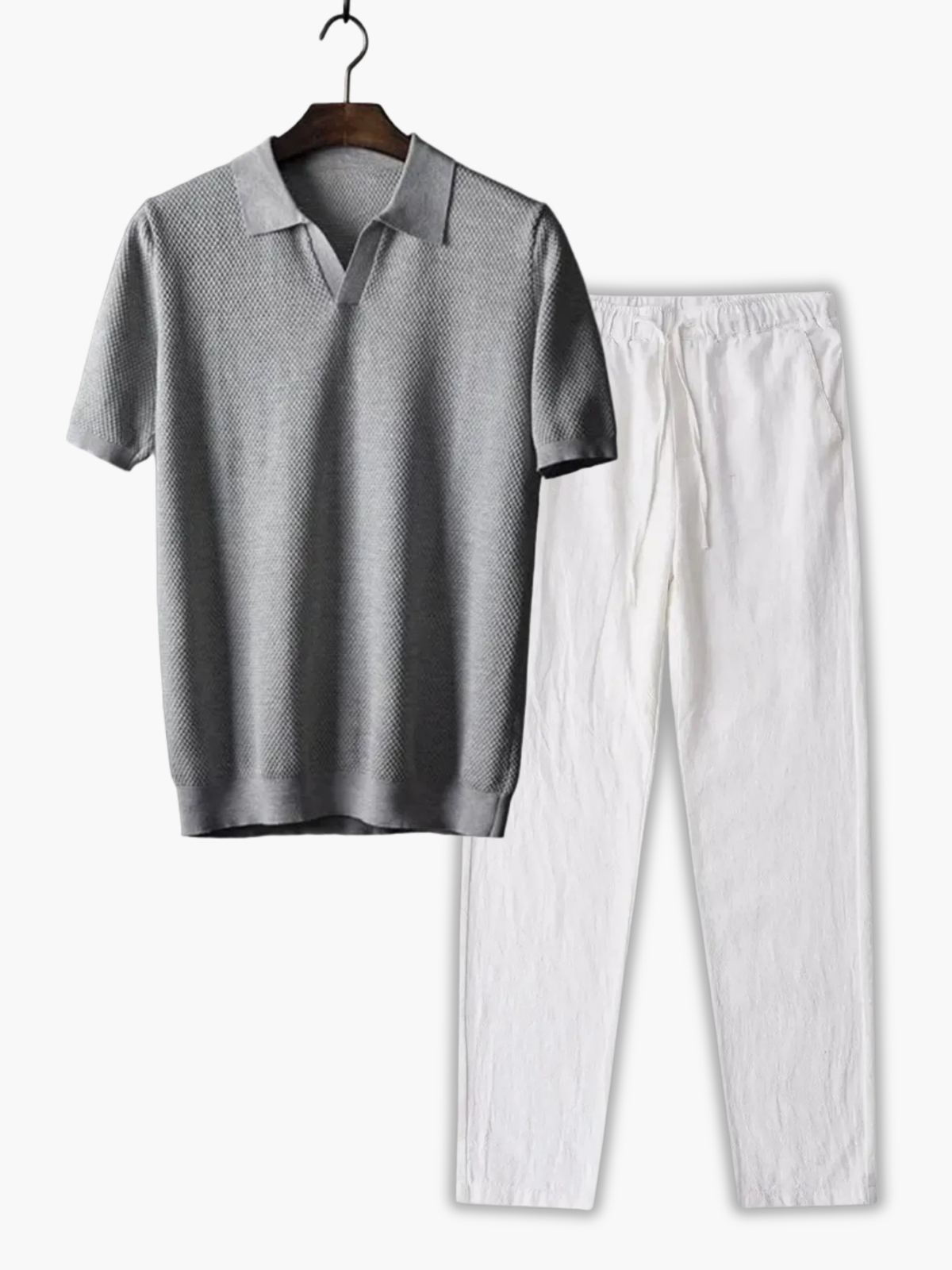 Ensemble polo à col classique et pantalon assorti motif texturé homme – Rivedoux