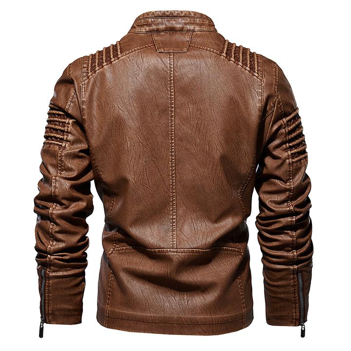 Blouson effet cuir marron épaules nervurées