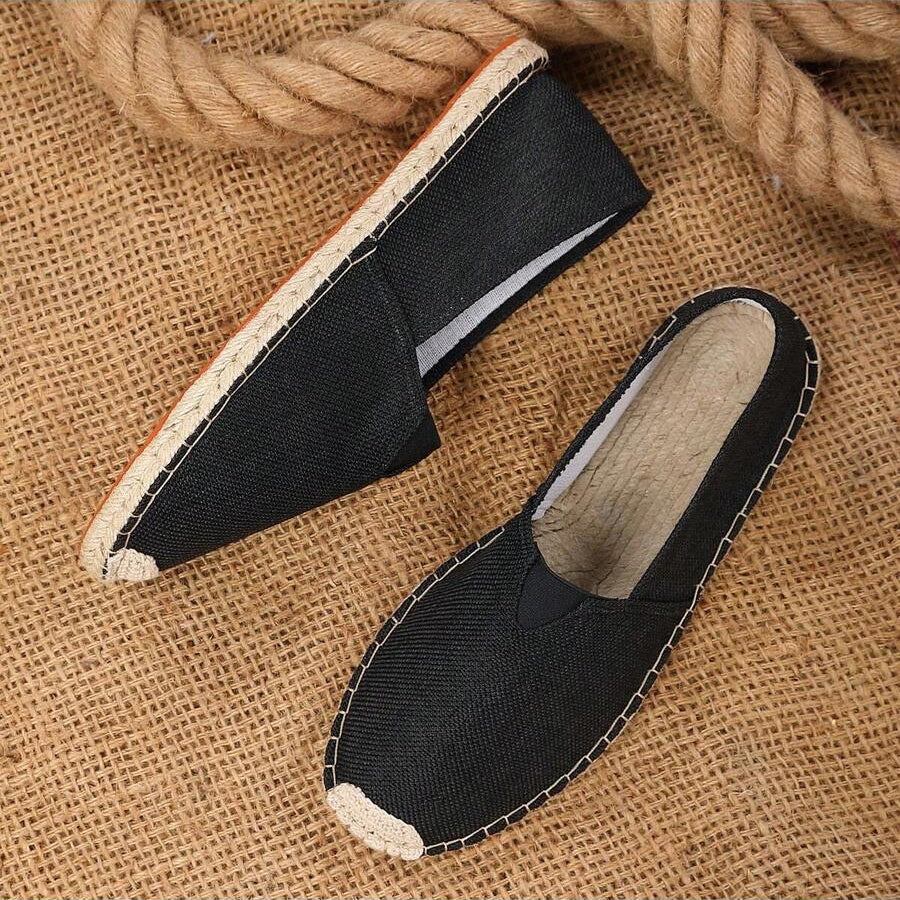 Espadrilles sans lacets toile ouverture en V semelle tressée homme – Mesves