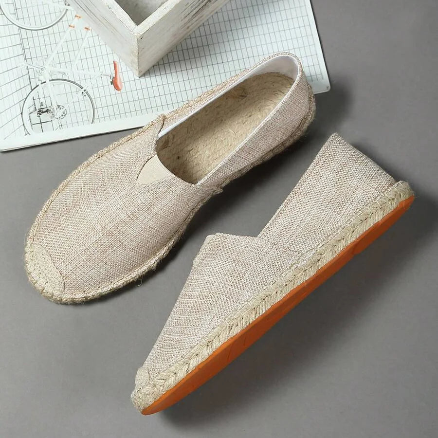 Espadrilles sans lacets toile ouverture en V semelle tressée homme – Mesves