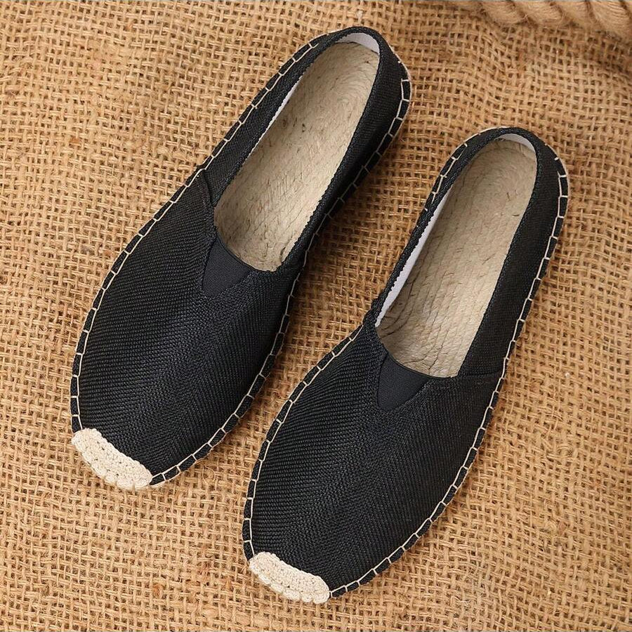 Espadrilles sans lacets toile ouverture en V semelle tressée homme – Mesves