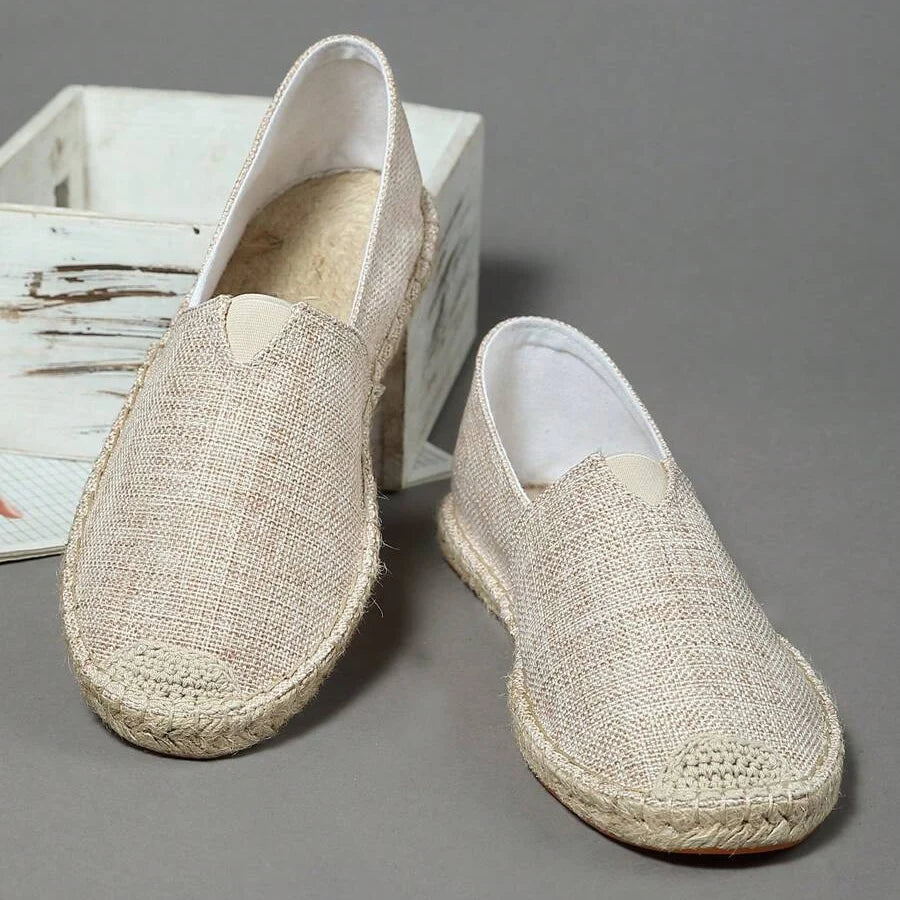 Espadrilles sans lacets toile ouverture en V semelle tressée homme – Mesves