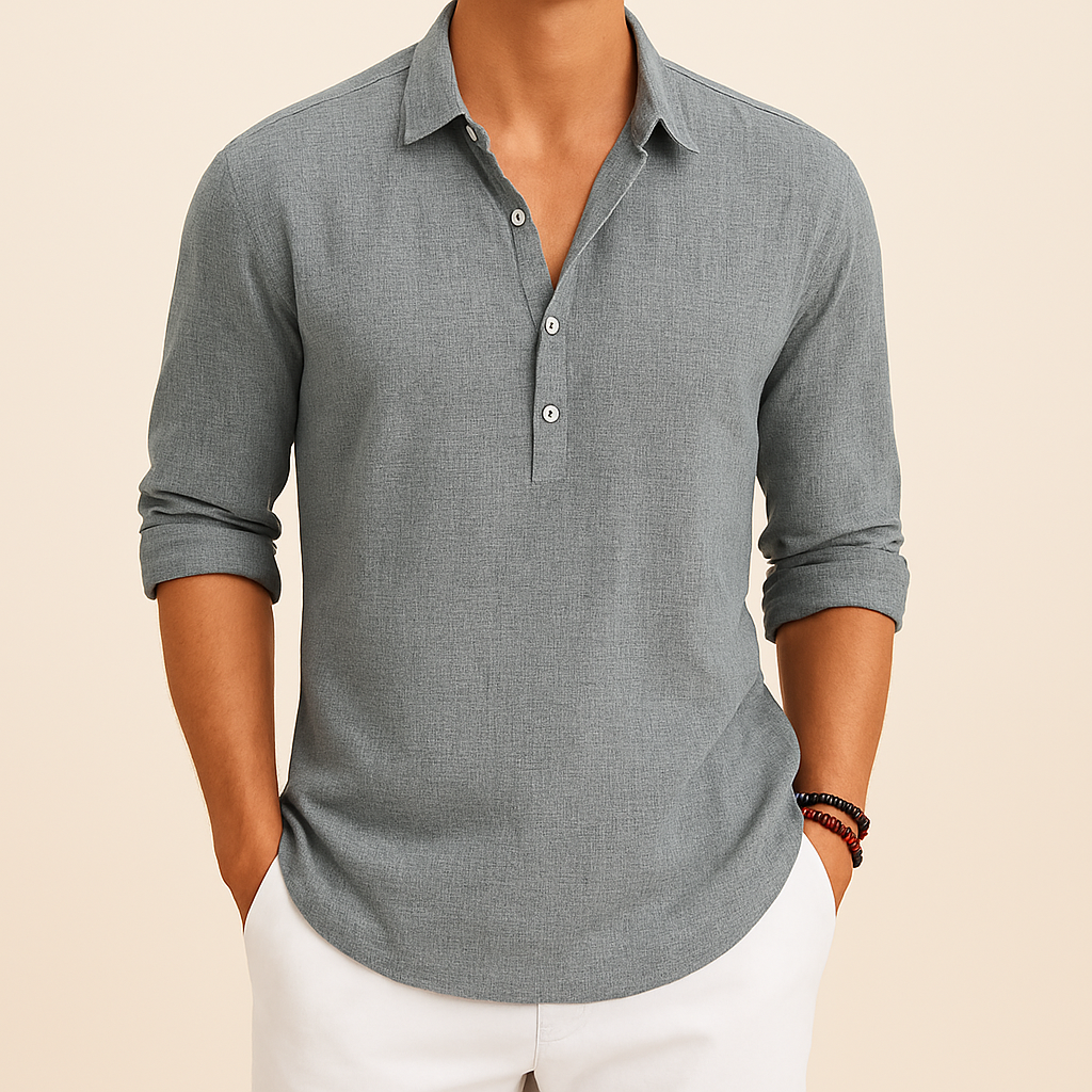 Polo manches longues coupe décontractée col boutonné tissu texturé homme – Lillebonne