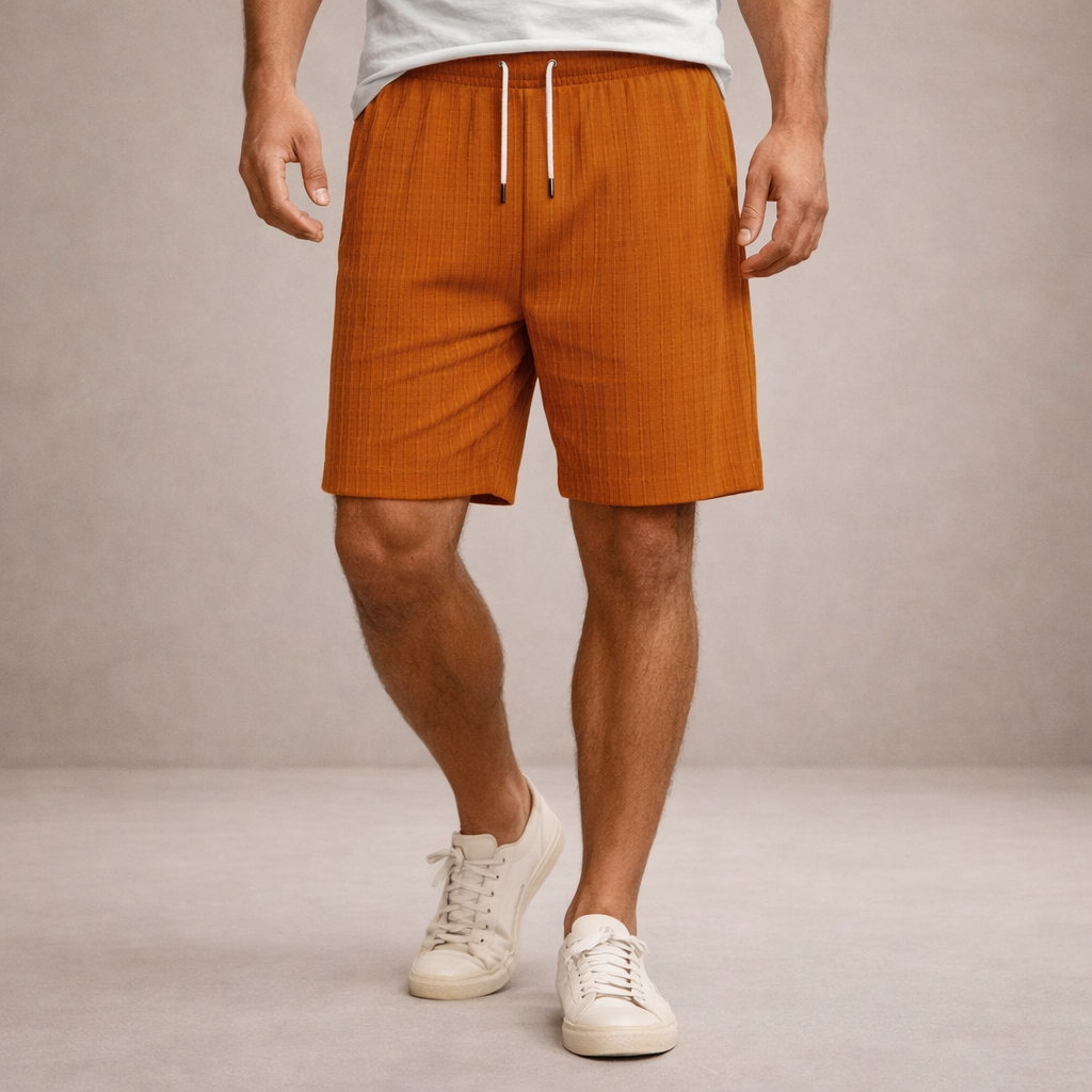 Short d'été en lin à cordon de serrage coupe décontractée homme – Orange