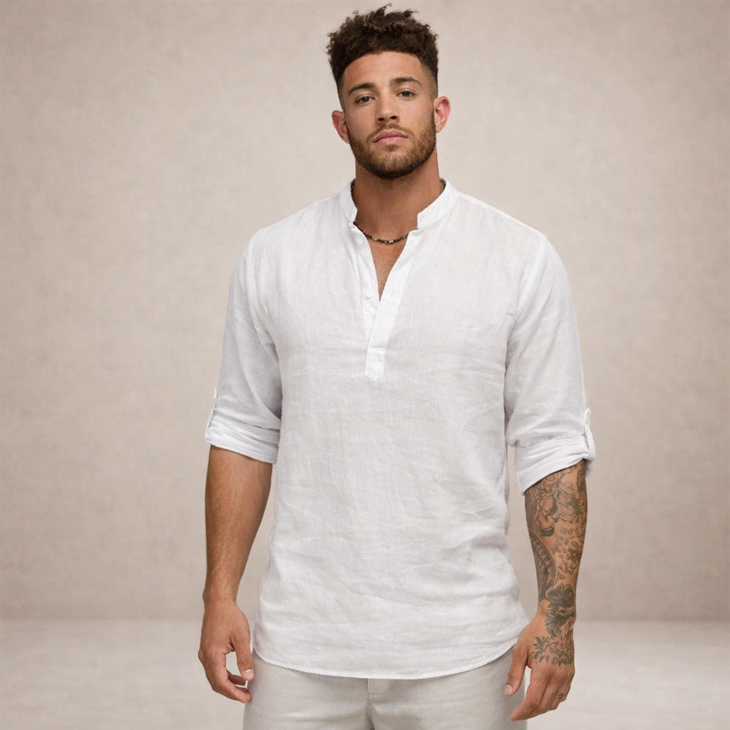 Chemise en lin à col ouvert manches retroussables homme – Malakoff