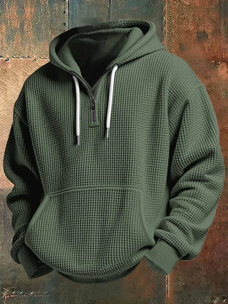 Sweat à capuche gaufré quart-zip